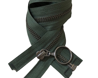 Khaki Ring Pull Metallreißverschluss: Antiksilber # 5, Trennbar oder Geschlossen