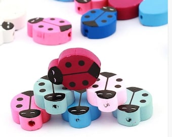 Handmade Ladybug Wooden Beads: Pacifier Chain Parts