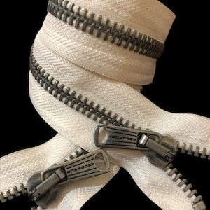 2&quot; to 22&quot; #8 Off White 2-Way Heavy Duty Separating Zipper Number 8  / Antique Nickel Metal Zippers