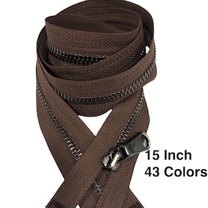 15 Inch One Way Separating Medium-Weight Open-End Zipper #5  Pick Design Antique Brass-Nickel-Brass Metal Zippers