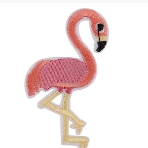 Iron-On Flamingo Patch: Embroidered Applique for DIY Crafts (7x3 cm)