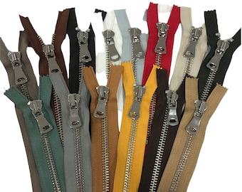 2" to 10 Inch Heavy Duty Closed End Zippers 43 Colors #8 / Handbag-Zippers - Pick Design Nickel / Antique Brass / Brass Metal Zippers