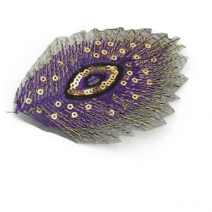 Purple Peacock Feather Iron-On Patch: Embroidered Applique (6.5 x 9.5 cm)