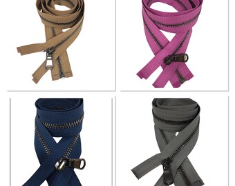 28 Inch One Way Separating Medium-Weight Open-End Zipper #5  Pick Design Antique Brass-Nickel-Brass Metal Zippers