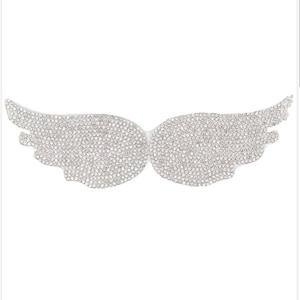 Angel Wings Silver Stone Patch - DIY Iron-On Decoration - Silver Winged Patch - Iron-On Rhinestone Applique -  Wing Iron-On Applique