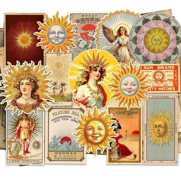 Vintage Sun Sticker Pack - Victorian Aesthetic - Colorful Stickers for Journaling and Laptops, Handmade Gifts,  Astronomy Lovers.