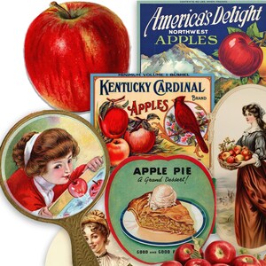 Vintage Apple Sticker Pack Fall Decor Handmade Gifts Red Junk Journal ...