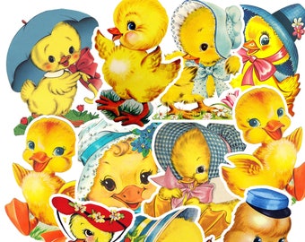 Vintage Duck Stickers. Junk Journal Stickers, Vintage Stickers, Kitsch Stickers, Retro Stickers.