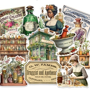 Victorian Apothecary Sticker Pack. Set #1. Stickers for Journaling, Vintage Ephemera Herbal, Junk Journal, Victorian Stickers.