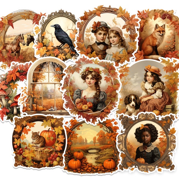Vintage Fall Sticker Pack. Set #2. Autumn Decor, Vintage Stickers, Journal Stickers, Pumpkin Stickers, Laptop Stickers.
