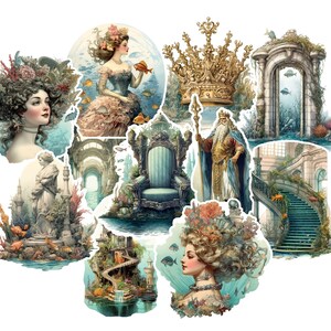 Underwater Kingdom Sticker Pack. Atlantis Stickers, Vintage Stickers ...