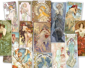 Art Nouveau Sticker Pack. Alphonse Mucha, Art Deco, Goddess Stickers, Handmade Gifts, Vintage Art, Junk Journal, Famous Paintings.