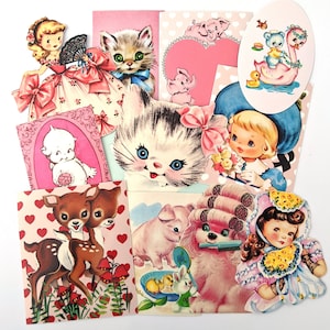 Vintage Pink Stickers Pack. Handmade Cute Kitsch Journal Stickers. Cat Stickers, Vintage Stickers, Retro Stickers, Planner Stickers.