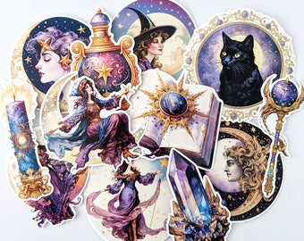Celestial Witch Sticker Pack. Vintage Stickers, Moon Stickers, Witchy Stickers, Junk Journal Supplies, Ephemera.