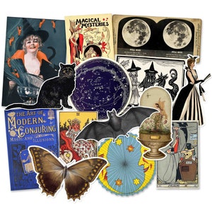 Vintage Witch Dark Academia Sticker Pack. Vintage Witch Aesthetic, Laptop Stickers, Junk Journal Stickers, Planner Stickers
