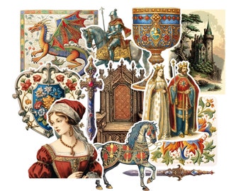 Medieval Renaissance Sticker Pack. Dragon Stickers, History Stickers, Handmade Stickers, Aesthetic Stickers, Fantasy Stickers