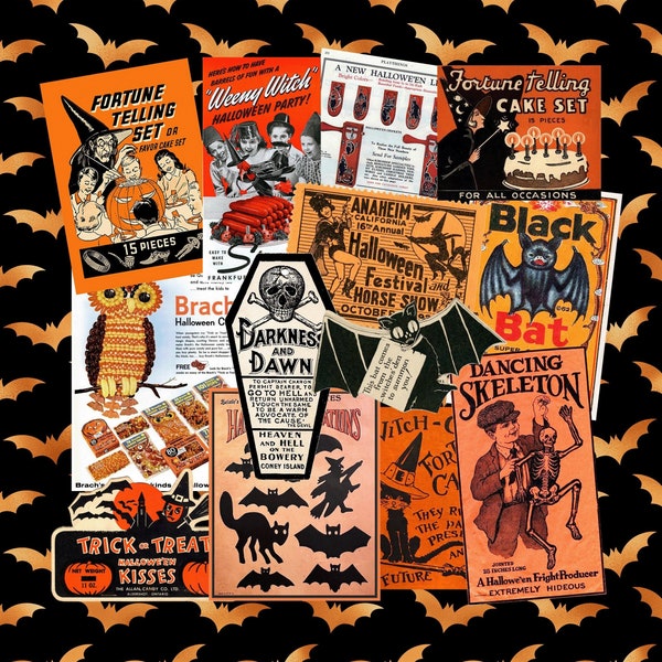 Vintage Halloween Stickers. Glossy Handmade Stickers, Spooky Aesthetic, Retro Advertisements, Ephemera Stickers.