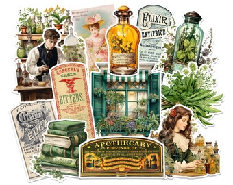 Victorian Apothecary Stickers. Set #2. Handmade Vintage Stickers, Herb Lover, Botanical Stickers, Laptop Stickers, Ephemera.