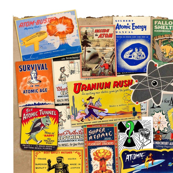 Vintage Fallout Style Sticker Pack - Atomic Era - Retro Ephemera Stickers - Mid Century - History Lovers - Unique Gifts - Video Game Lovers.