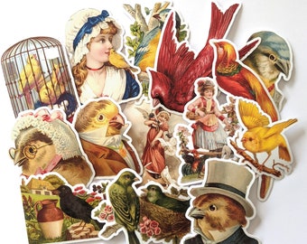 Victorian Birds Sticker Pack. 14 Stickers. Junk Journal Supplies, Vintage Style Ephemera, Gifts for Bird Lovers, Cottagecore