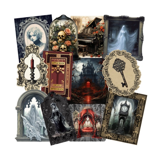 Haunted House Sticker Pack. Handmade Glossy Stickers, Ghost Stickers, Vintage Halloween, Junk Journal Supplies.