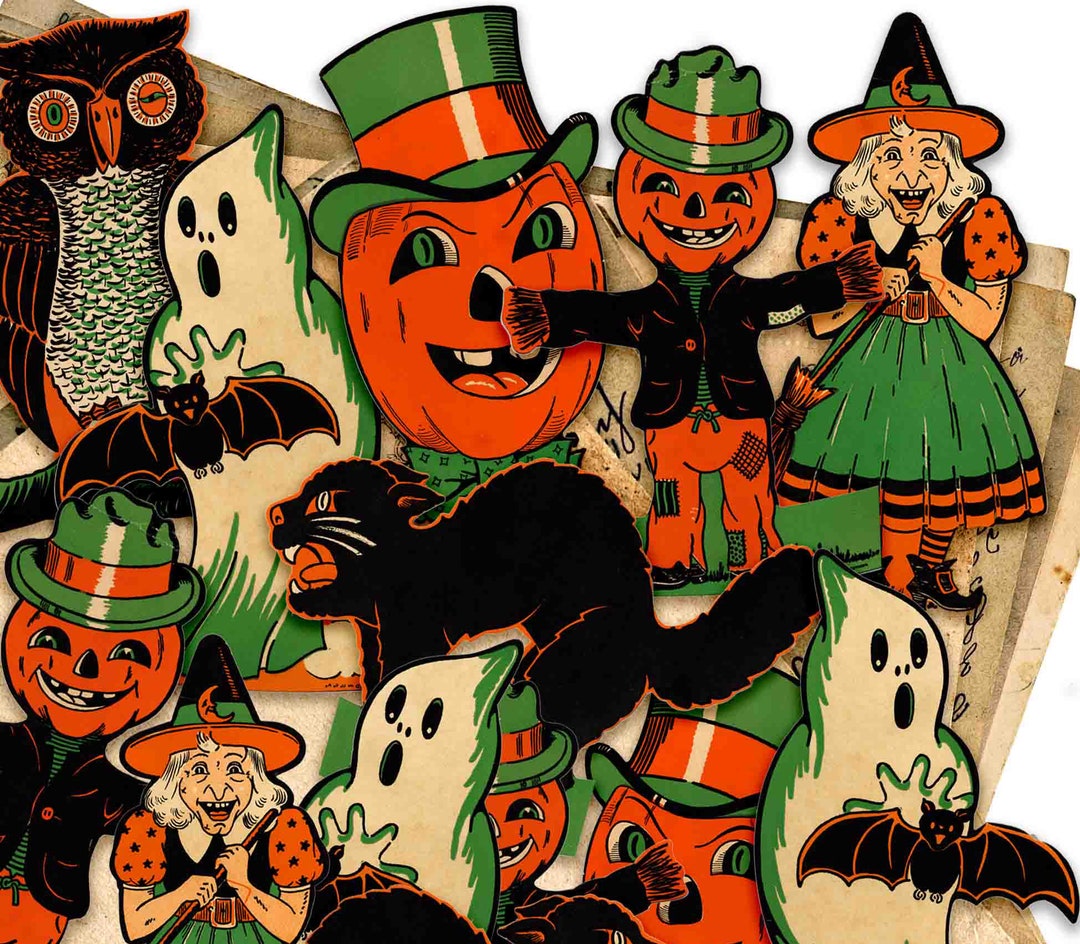 Vintage Halloween Sticker Pack, Retro Halloween Pumpkin Stickers Witch ...