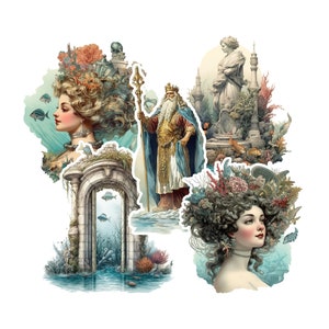 Underwater Kingdom Sticker Pack. Atlantis Stickers, Vintage Stickers ...