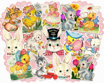 Vintage Easter  Sticker Pack. Junk Journal, Ephemera, Retro Stickers, Kitsch Stickers, Scrapbooking, Paper Crafts, Vintage Sticker Pack