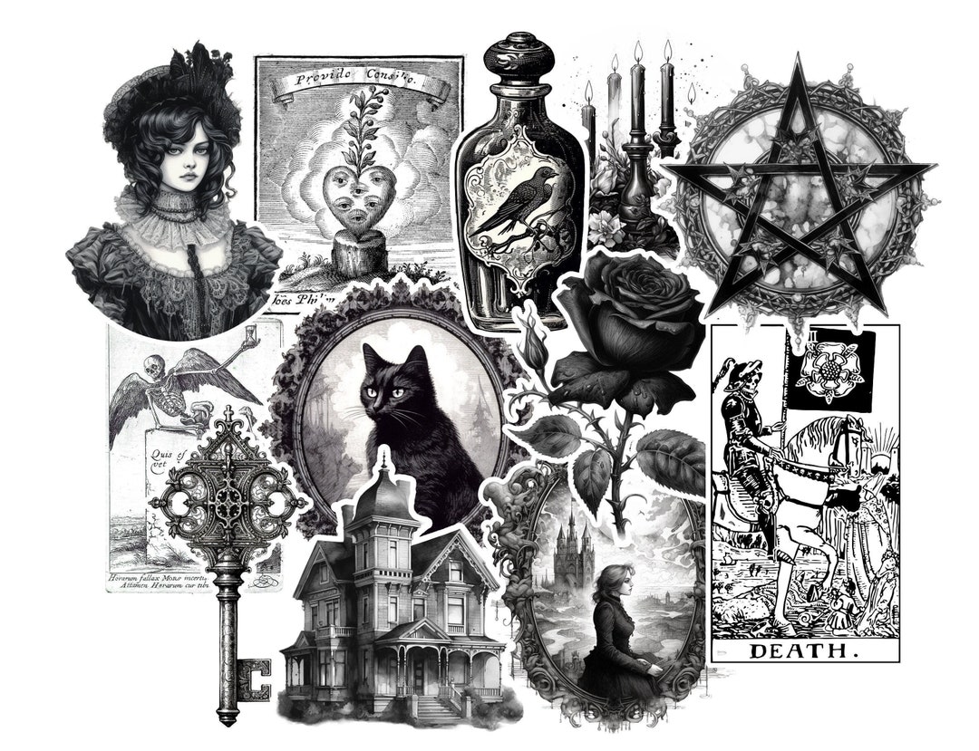 Victorian Gothic Sticker Pack. Black and White Stickers, Vintage ...