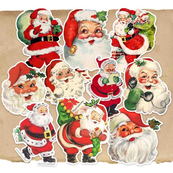 Vintage Santa Sticker Pack - Retro Christmas Stickers - Handmade Gifts, Junk Journal Supplies, Decorative Paper Crafts.