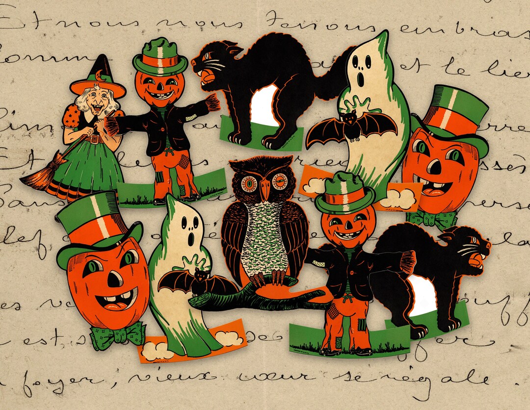 Vintage Halloween Stickers Pack Retro Halloween Pumpkin Stickers Witch ...