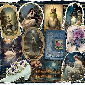 Victorian Midnight Garden Sticker Pack - Junk Journal Stickers - Laptop Stickers - Vintage Ephemera Stickers - Frog - Floral - Cottagecore.