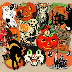 Vintage Halloween Stickers. Retro Halloween, Pumpkin Stickers, Halloween Decorations, Junk Journal Stickers.