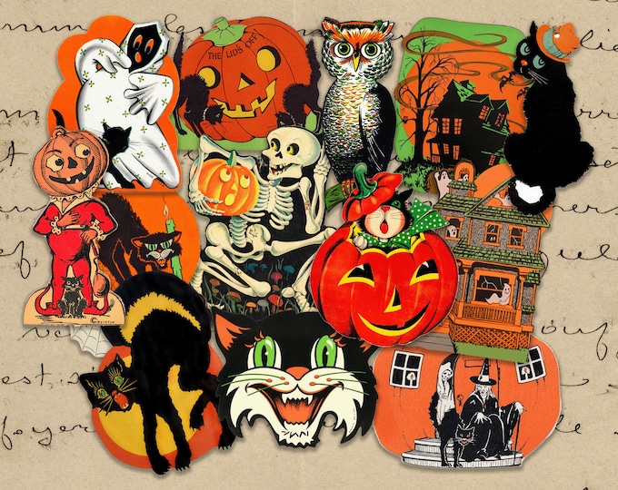 Vintage Halloween Stickers. Retro Halloween, Pumpkin Stickers ...