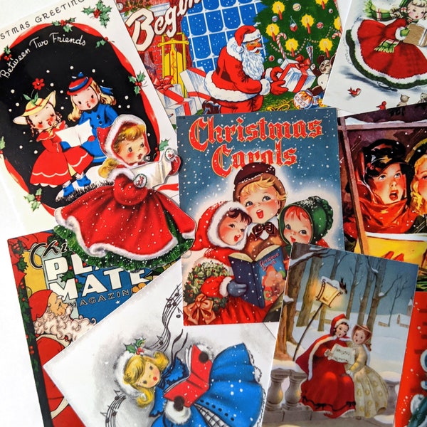 Vintage Christmas Carolers Sticker Pack. Gift Stickers, Cute Christmas Stickers, Retro Christmas Ephemera, Journal Stickers.