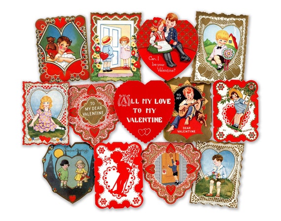 Vintage Valentine Stickers Pack, Vintage Stickers, Valentines