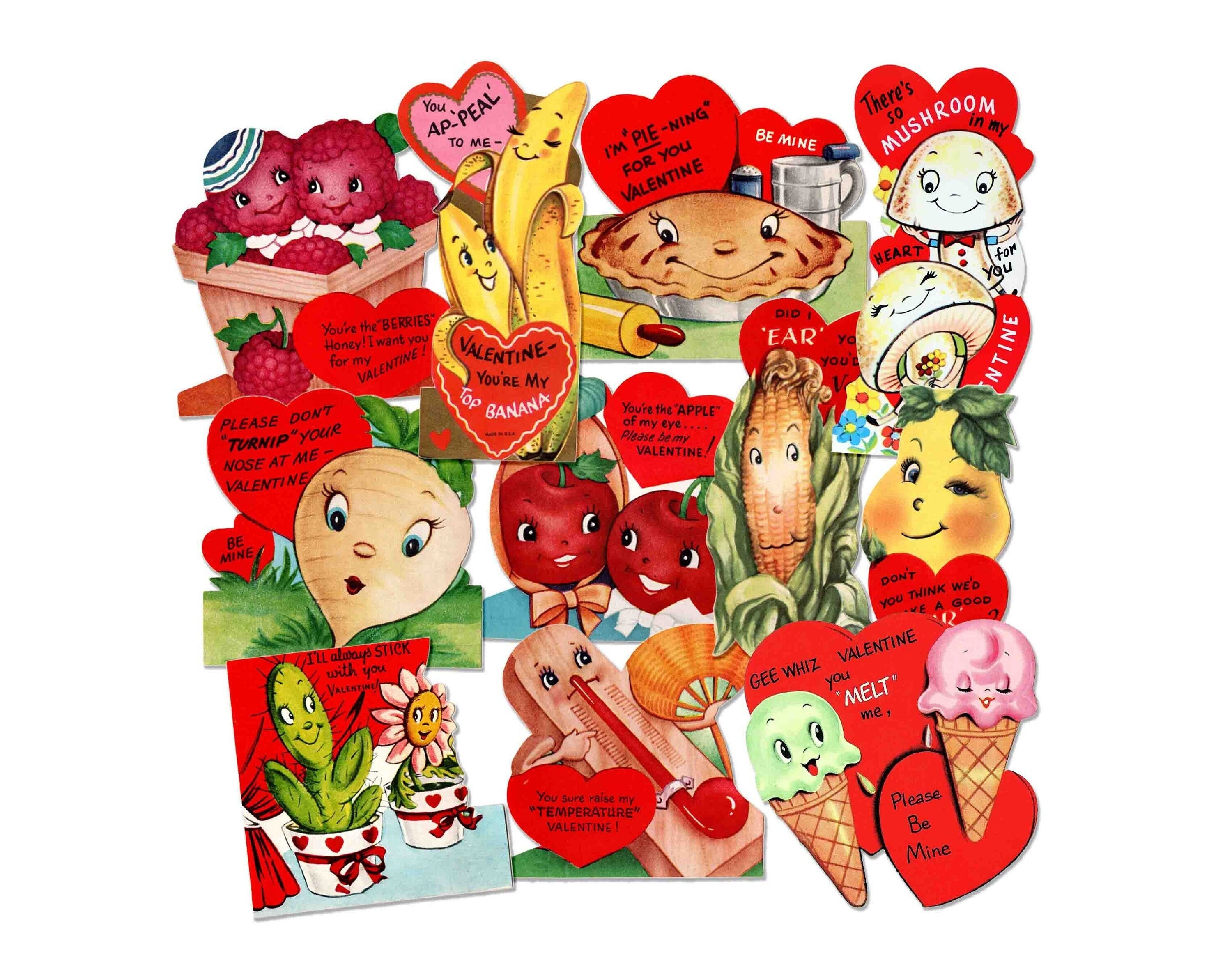 Anthropomorphic Valentine Stickers Set of 74 Handmade Stickers