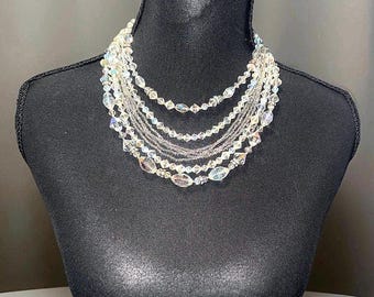 Vintage Aurora Borealis 5 Strand Beaded Necklace