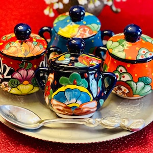 Kitchen Handmade Mexican Ceramic Talavera Sugar Bowl with