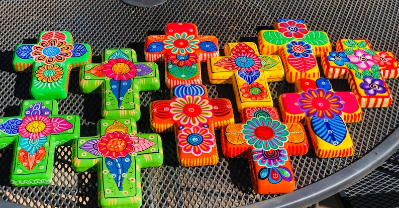 Mexican Talavera Cross: Hand-Painted Floral Wall Decoration