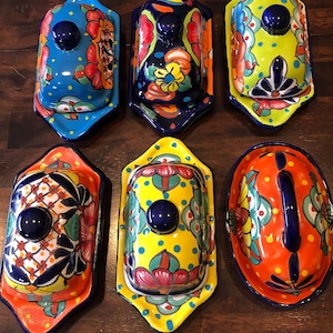 Handmade and Hand Painted Mexican Talavera Kitchen 2 Piece Butter Dish