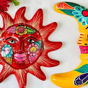 Mexican Pottery Sun & Moon Wall Plaque: Colorful Indoor/Outdoor Decor