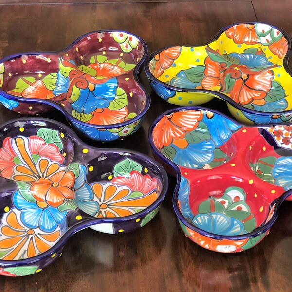 Kitchen Handmade Mexican Ceramic Talavera Salsa, Dip, Candy, Nuts, Condiments Dish Variety of Styles