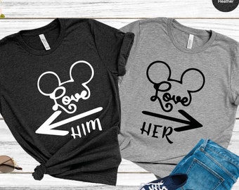 Mickey Ears Couple Shirts For Valentines Day, Him & Her Couples Tee, Women Love T-shirt, Mickey Valentine Shirt, Valentines Day Disney Shirt