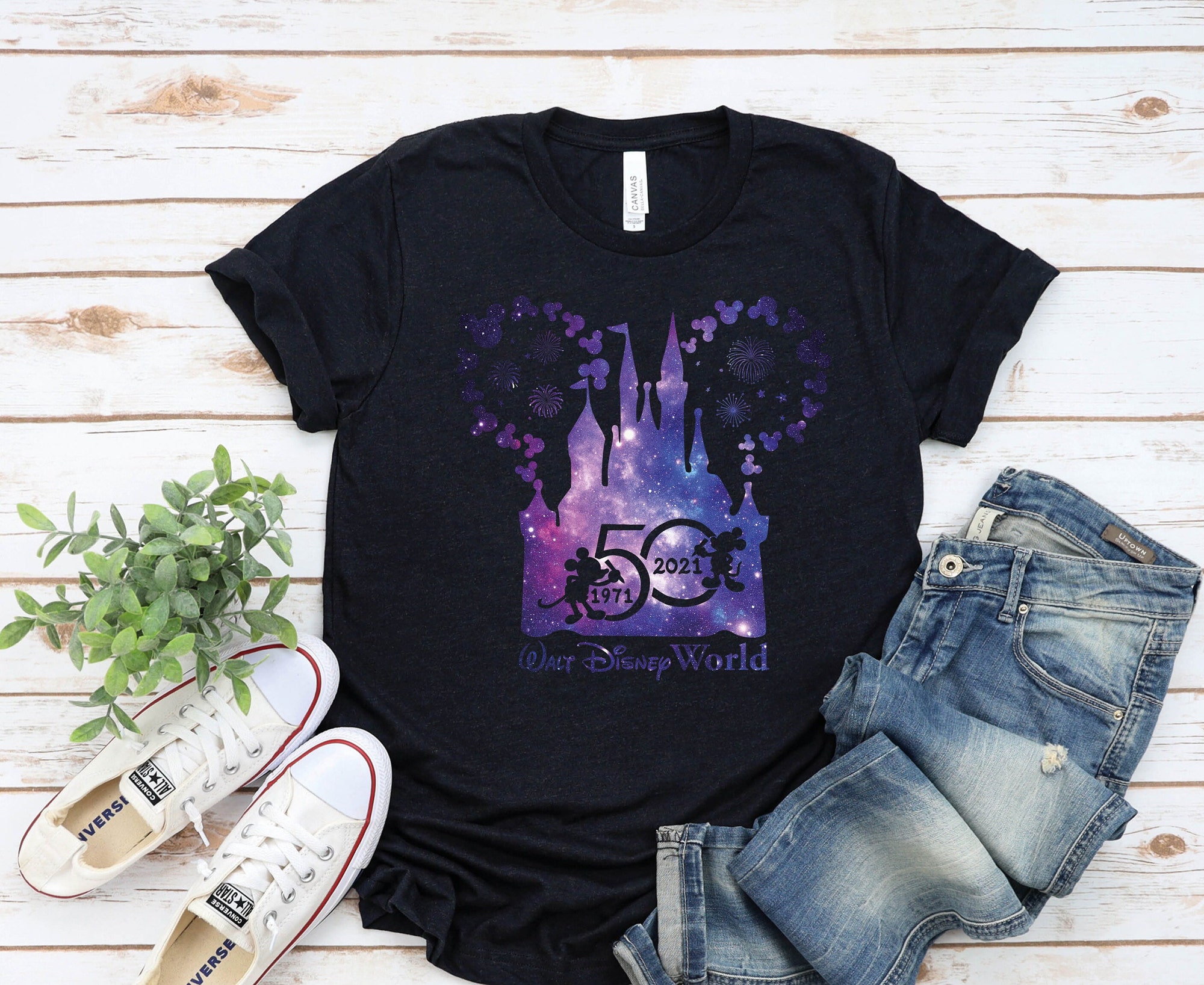 Discover Disney 50th Anniversary Celebrate Shirt, Disney World Family Matching Vacation Tee, Customized Disney Castle Trip With Mickey & Minnie Shirt