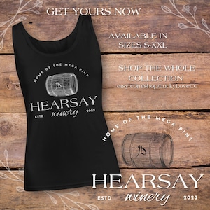 Hearsay Winery Home of the Mega Pint Women&#39;s Tank Tee Shirt - Isn&#39;t Happy Hour Anytime - Justice for Johnny - Funny Johnny Depp Shirt
