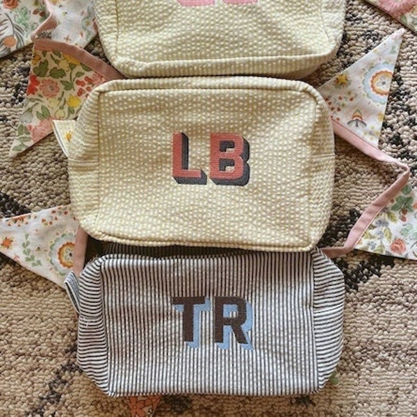 The Everything Pouch - Embroidered "catch all" seersucker pouch - Perfect for baby or bridesmaid gifts!