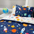 Solar System Reversible Duvet Cover Set: 100% Cotton Space Theme Bedding, Twin size to Queen size
