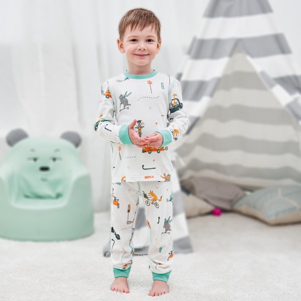Toddler Pajamas Set, Long Sleeve Bamboo Cotton Boys & Girls sleep wear, 2 Pieces kids Pajama Set, 3 Patterns