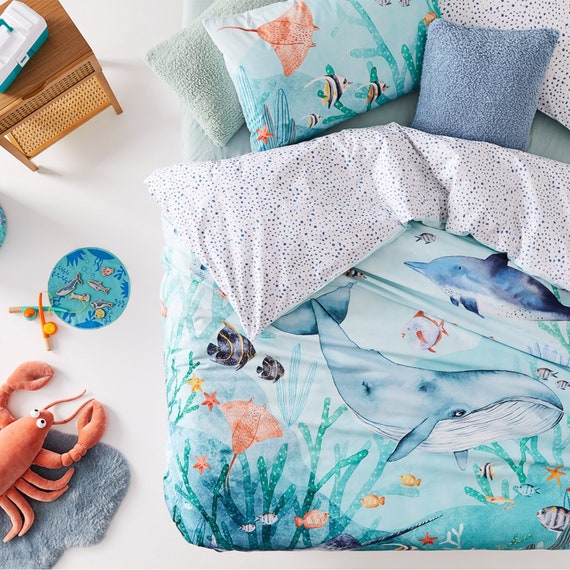 Ocean Lover Light Blue Duvet Cover Set sheet Set 100 Natural Cotton Ocean Animal Bedding Set Unisex Kids Quilt Cover Set Etsy